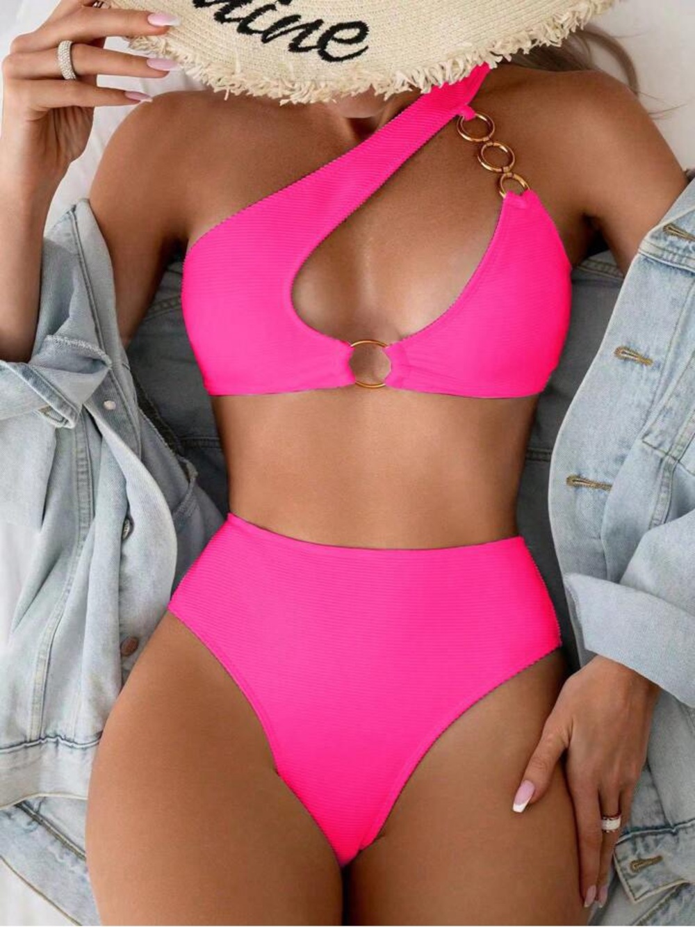 SHEIN One-Shoulder Ring-Accent Bikini Set in Fuchsia - Picture 8 of 8
